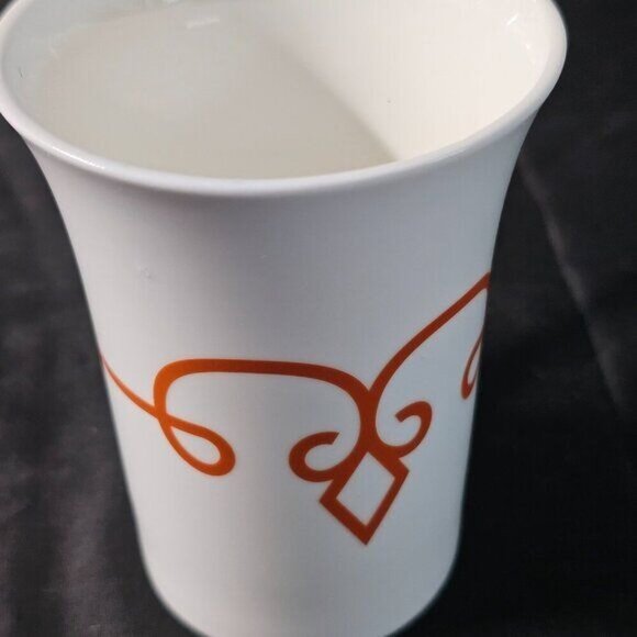 2015 Starbuck's TAZO Tea Mug/Cup, Ornate Scroll, White Burnt Orange Fleur De Lis - Picture 2 of 11